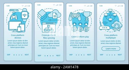 Cross platform devices onboarding mobile app page screen vector template. Online syncing technology. Walkthrough website steps with linear illustratio Stock Vector