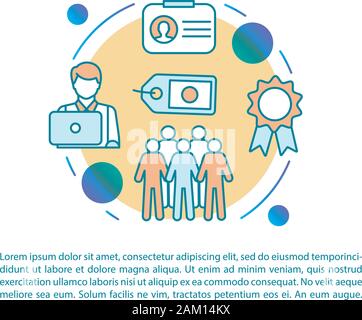 Membership article page vector template. Brochure, magazine, booklet design element, linear icons, text boxes. Personal account. Print design. Website Stock Vector