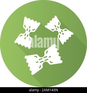 Farfalle flat design long shadow glyph icon. Type of small pasta. Bow tie shaped pastina. Semi-finished product. Italian food. Traditional Mediterrane Stock Vector