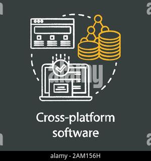 Cross platform software development chalk concept icon. Adaptive programming application idea thin line chalkboard illustration. Responsive app, inter Stock Vector