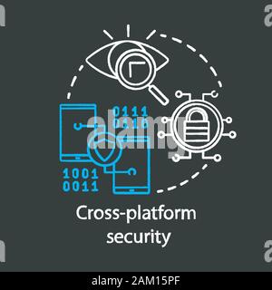 Cross platform security software chalk concept icon. Information protection, antivirus app idea thin line chalkboard illustration. Cyber safety, data Stock Vector