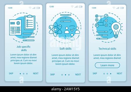 Skills turquoise gradient onboarding mobile app page screen vector template. Professional qualification walkthrough website steps with linear illustra Stock Vector