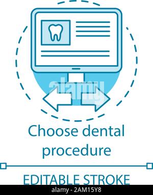 Choose dental procedure concept icon. Text about teeth treatment, navigation arrows. Study oral health information idea thin line illustration. Vector Stock Vector