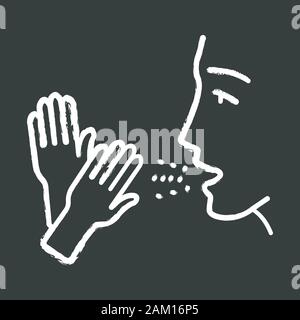 Latex allergy chalk icon. Allergic disease. Asthma caused by rubber gloves. latex allergens in air. Man inhale allergenic proteins. Contact dermatitis Stock Vector