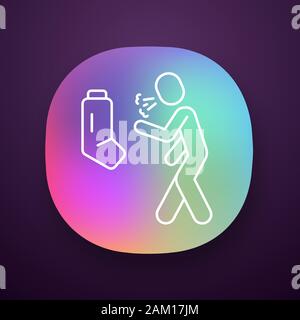 Allergic asthma, anaphylaxis app icon. Asthmatic using inhaler. UI/UX user interface. Bronchospasm, wheezing, shortness of breath. Web or mobile appli Stock Vector