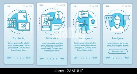 Trip planning turquoise onboarding mobile app page screen vector ...