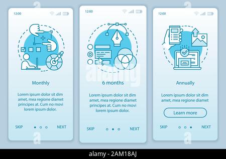 Photo editor subscription onboarding mobile app page screen vector template. Monthly or annually tariffs. Walkthrough website steps with linear illust Stock Vector