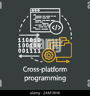 Cross platform programming chalk concept icon. Program development, software engineering business idea thin chalkboard line illustration. Computer tec Stock Vector