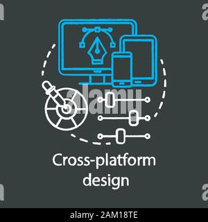 Cross platform design chalk concept icon. Responsive user interface development, usability idea thin line chalkboard illustration. Adaptive applicatio Stock Vector