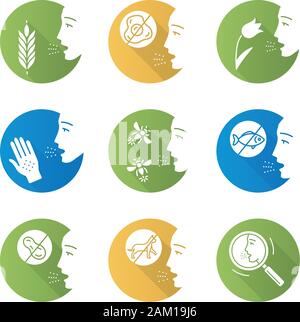 Allergies flat design long shadow glyph icons set. Food, latex, insect  stings allergy, hay fever, diagnosis. Allergic disease. Medical health  care. He Stock Vector Image & Art - Alamy