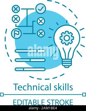 Technical skills turquoise concept icon. Power of knowledge, learning process, self education idea thin line illustration. Technical mindset vector is Stock Vector