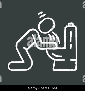 Vomiting, nausea chalk icon. Allergy, food poisoning, hangover symptom. Human throwing up, puking in bathroom. Pregnancy morning sickness, toxicosis. Stock Vector