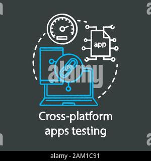 Cross platform app testing chalk concept icon. Performance optimization, usability check idea thin line chalkboard illustration. System management, pr Stock Vector