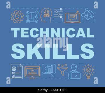Technical skills word concepts banner. Power of knowledge, learning process  presentation. Isolated  typography idea with linear icons. Technical mind Stock Vector