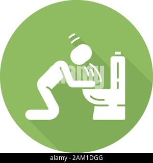 Vomiting, nausea flat design long shadow glyph icon. Allergy, food poisoning, hangover symptom. Bacterial, viral infection. Human throwing up, puking Stock Vector