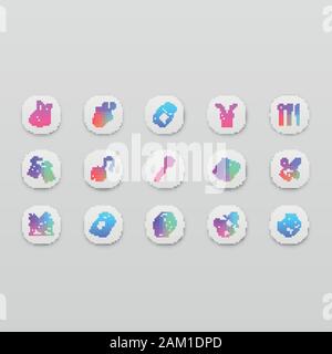 Zero waste kitchen app icons set. Reusable cutlery, storage containers. Recyclable bags, household utensils. UI/UX user interface. Web or mobile appli Stock Vector