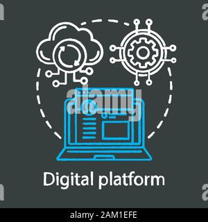 Digital platform, online network chalk concept icon. Social media, communication app idea thin line chalkboard illustration. Internet connection, clou Stock Vector