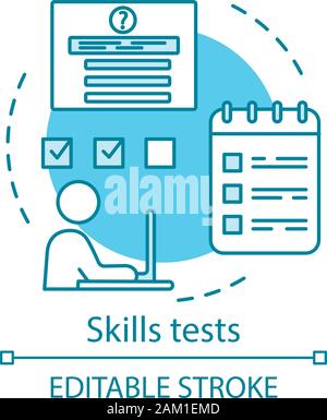 Skills tests turquoise concept icon. Pre-employment job interview test idea thin line illustration. Job application, filling questionnaire vector isol Stock Vector