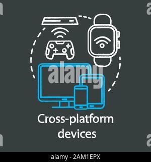 Cross platform devices chalk concept icon. Internet of things idea thin line chalkboard illustration. IOT, global technology connection, smart online Stock Vector