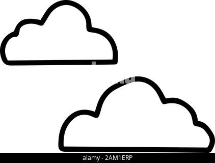 Two clouds isolated on white background in doodle style. Vector illustration. Print for coloring book, t shirt, cup, child clothes. Black icon. Design Stock Vector