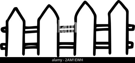 Small flowerbed fence in doodle outline style isolated on white background. Hand drawn vector illustration. Black line icon. Construction for desing l Stock Vector