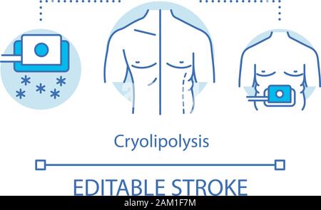 Cryolipolysis concept icon. Fat freezing idea thin line illustration. Non-invasive body fat cooling. Dermatologic surgery. Vector isolated outline dra Stock Vector