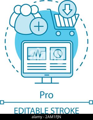 PRO concept icon. Digital marketing tools subscription tariff idea thin line illustration. Display advertising. Customer database. Vector isolated out Stock Vector