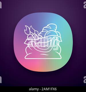 Reusable produce bag app icon. Zero waste recyclable textile bag for grocery products. Organic market tote. UI/UX user interface. Web or mobile applic Stock Vector