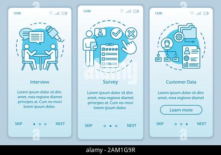 Customers profile methods  turquoise gradient onboarding mobile app page screen vector template. Walkthrough website steps with linear illustrations. Stock Vector