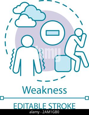 Weakness concept icon. Stress, sickness, disease idea thin line illustration. Unhappy, depressed person vector isolated outline drawing. Weak, tired p Stock Vector