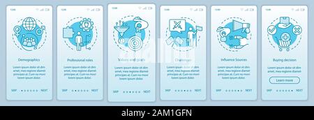 Buyer persona turquoise gradient onboarding mobile app page screen vector template. Human activity walkthrough website steps with linear illustrations Stock Vector