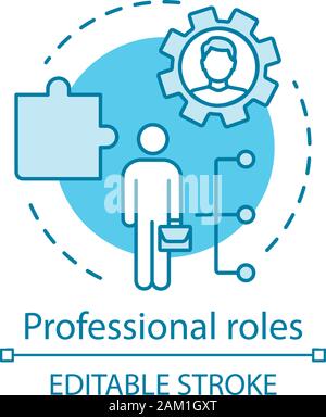 Professional roles turquoise concept icon.Functions, responsibilities and duties of profession member idea thin line illustration. Employer, employee. Stock Vector