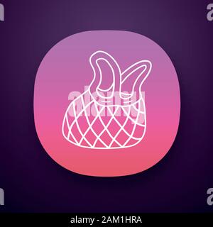 Mesh market bag app icon. Zero waste reusable produce, grocery net bag. Eco-friendly textile package, eco tote. UI/UX user interface. Web or mobile ap Stock Vector