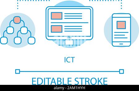ICT concept icon. Information and communication technology idea thin line illustration. Cloud computing tech, innovation technology vector isolated ou Stock Vector