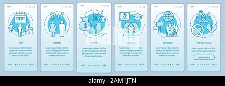 Demographics turquoise gradient onboarding mobile app page screen vector template. Social characteristics walkthrough website steps with linear illust Stock Vector