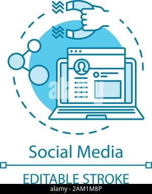 Social media turquoise concept icon. People connecting, sharing posts, liking idea thin line illustration. Social network, communication. SMM vector i Stock Vector