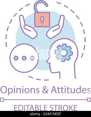 Opinions & attitudes concept icon. Positive thinking, solutions search. Mind, thoughts idea thin line illustration. Happy customer vector isolated out Stock Vector