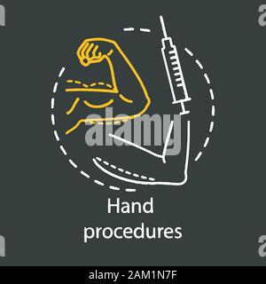 Hand procedures chalk icon. Body contouring surgery. Lifting procedure. Plastic surgery subspecialty. Reconstructive operation. Syringe. Isolated vect Stock Vector