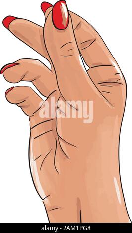 Hand drawn female white hand with red nails Stock Vector