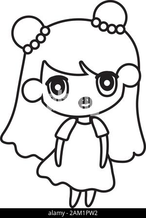 beautiful girl sketch vector line art of cute anime girl Stock Vector