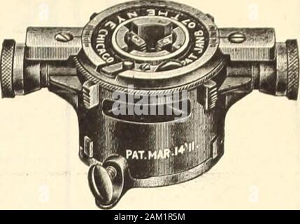 Mechanical Contracting & Plumbing January-December 1912 . he superiority of the tool. There are a number of good points about the Twenty-Five Stock thatyou may have overlooked. Remember that the No. 25 Nye Die Stock isequipped with two sets of chasers. Tm NTvo The T»it&gt; Man Threads sizes from one-eighth to one inch inclusive. Chasers made± m inyc Wits uie iyiaii UIlder Nye Skip Tooth Patent, insuring ease in cutting. Chasers aretapped on both ends and can readily be changed in stock. Chasers cannotwork loose or recede while in use. When thread is cut, chasers can be instantly released. No b Stock Photo