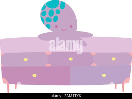 cute octopus toy on furniture drawers on white background vector illustration Stock Vector