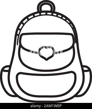 cute school backpack with hearts decoration vector illustration thick line Stock Vector