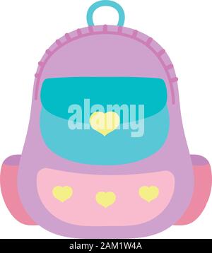 cute school backpack with hearts decoration vector illustration Stock Vector