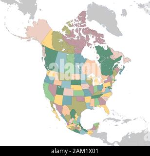 North America map with USA, Canada and Mexico Stock Vector