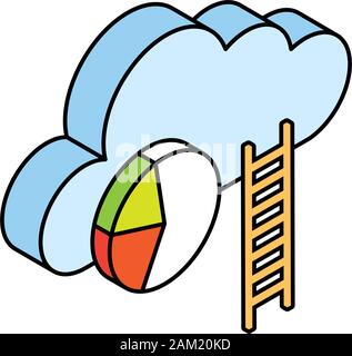 cloud with stairs and pie chart on white background vector illustration design Stock Vector