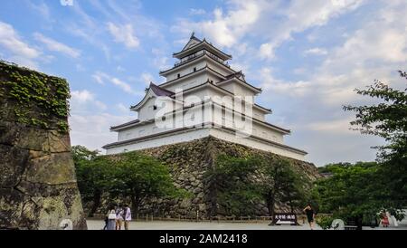 Aizu-Wakamatsu Castle, aka Tsuruga Castle. A concrete replica of a traditional Japanese castle, at the center of the city of Aizuwakamatsu, in Fukushi Stock Photo