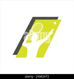 tennis logo design vector icon men player serve to star the match symbol Stock Vector