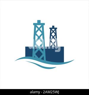 off shore oil rig logo icon design vector drilling in the sea template isolated Stock Vector