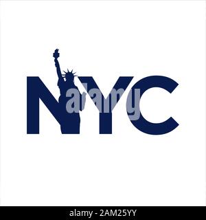 New York City abbreviation NYC lettering a modern city symbol liberty statue graphic element Stock Vector